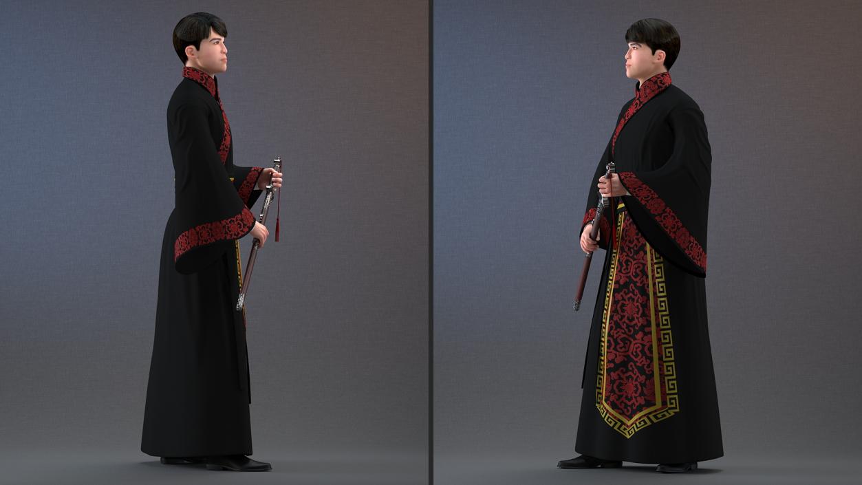 Traditional Style Chinese Man Woman and Boy Collection 3D model