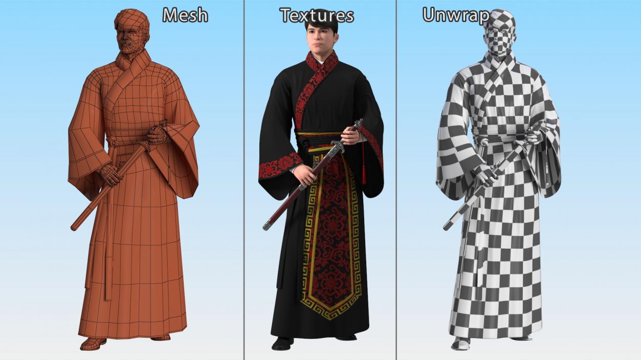 Traditional Style Chinese Man Woman and Boy Collection 3D model