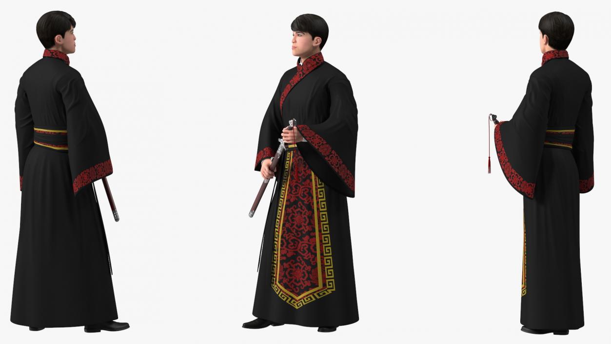 Traditional Style Chinese Man Woman and Boy Collection 3D model