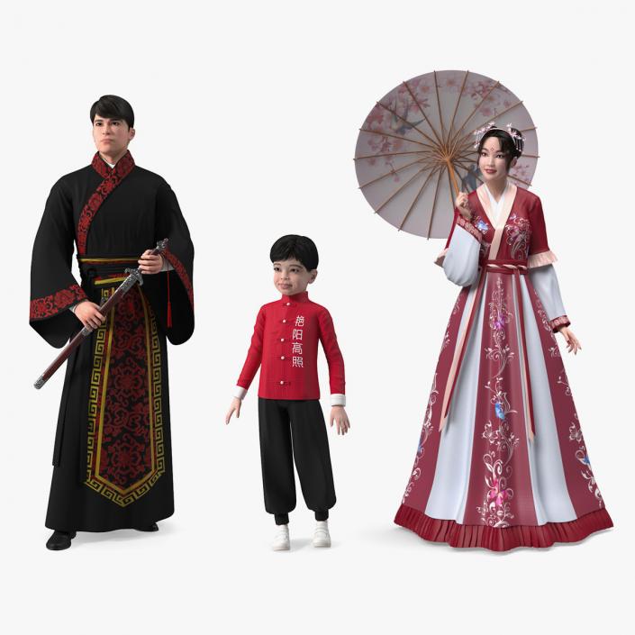 Traditional Style Chinese Man Woman and Boy Collection 3D model