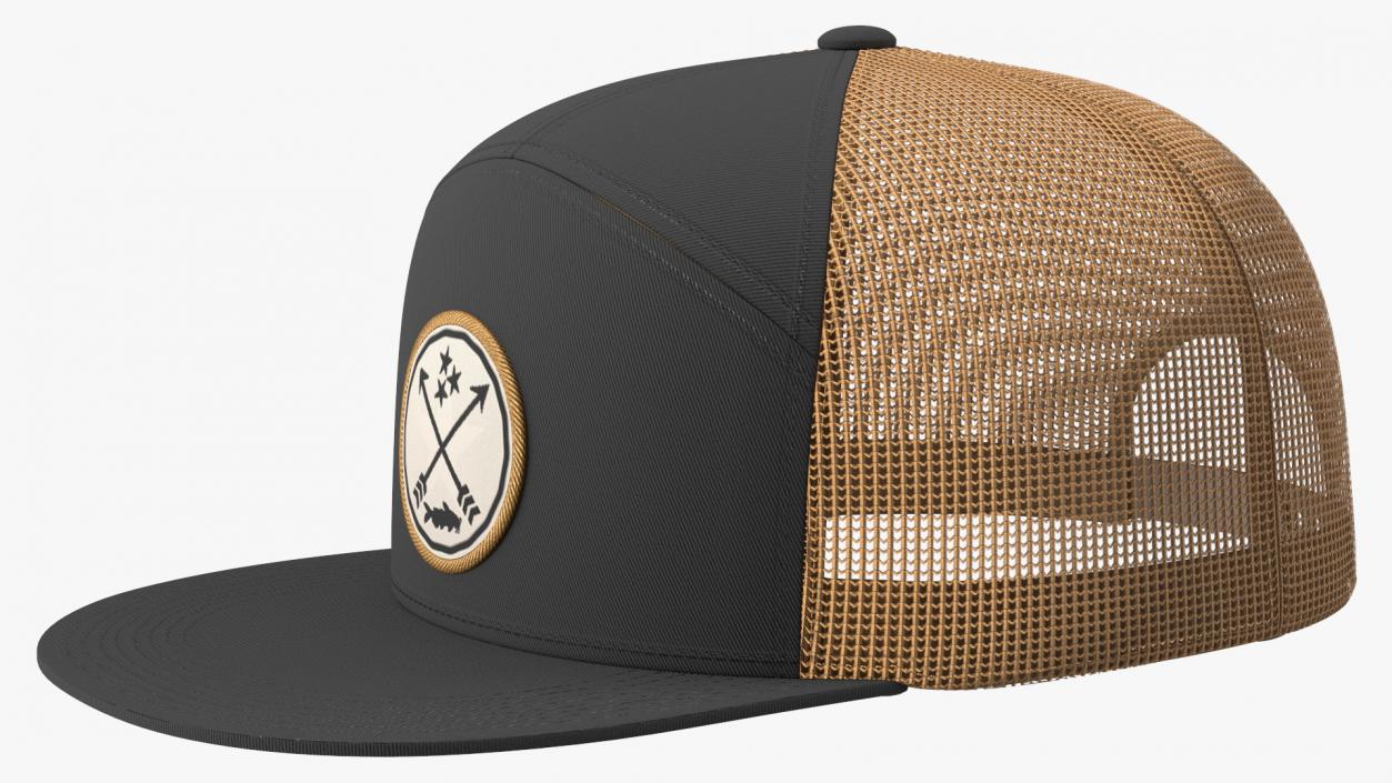 Flat Brim Trucker Hat Brown 3D