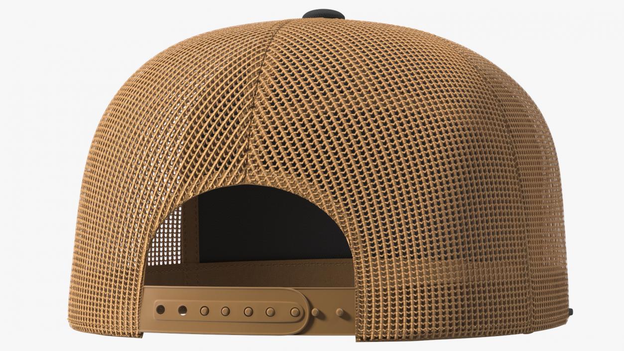 Flat Brim Trucker Hat Brown 3D