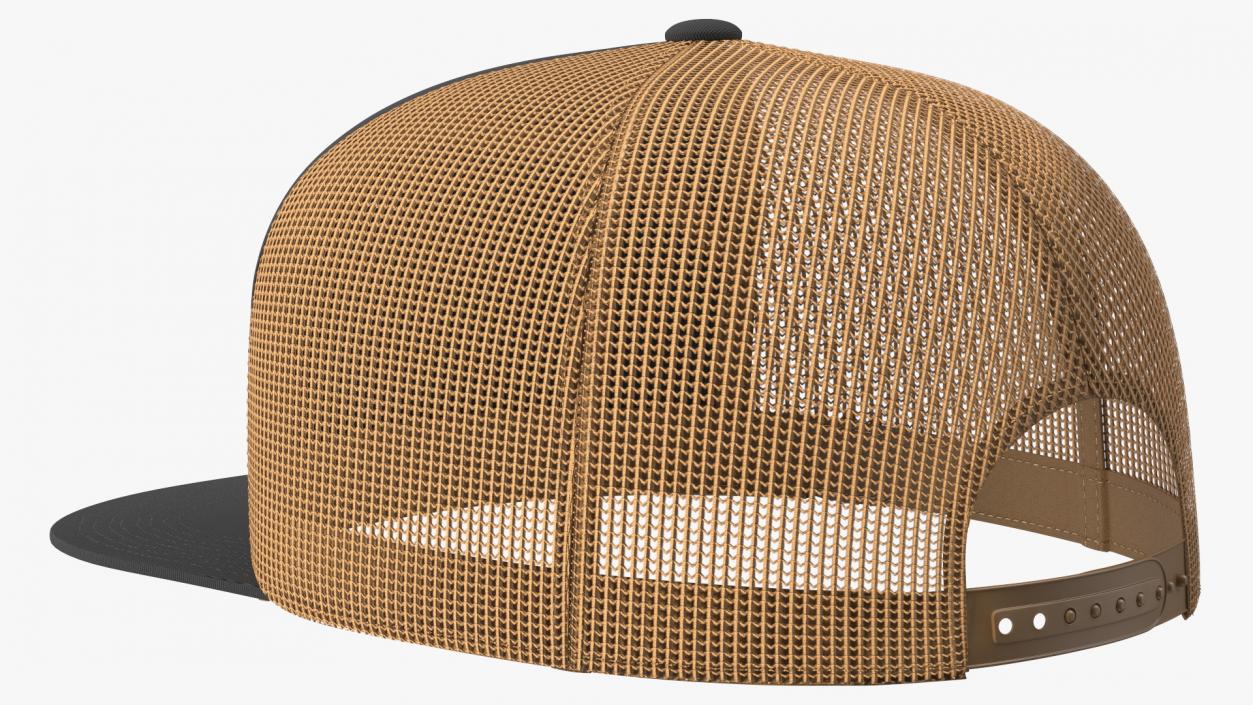 Flat Brim Trucker Hat Brown 3D