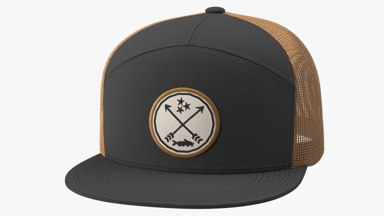 Flat Brim Trucker Hat Brown 3D