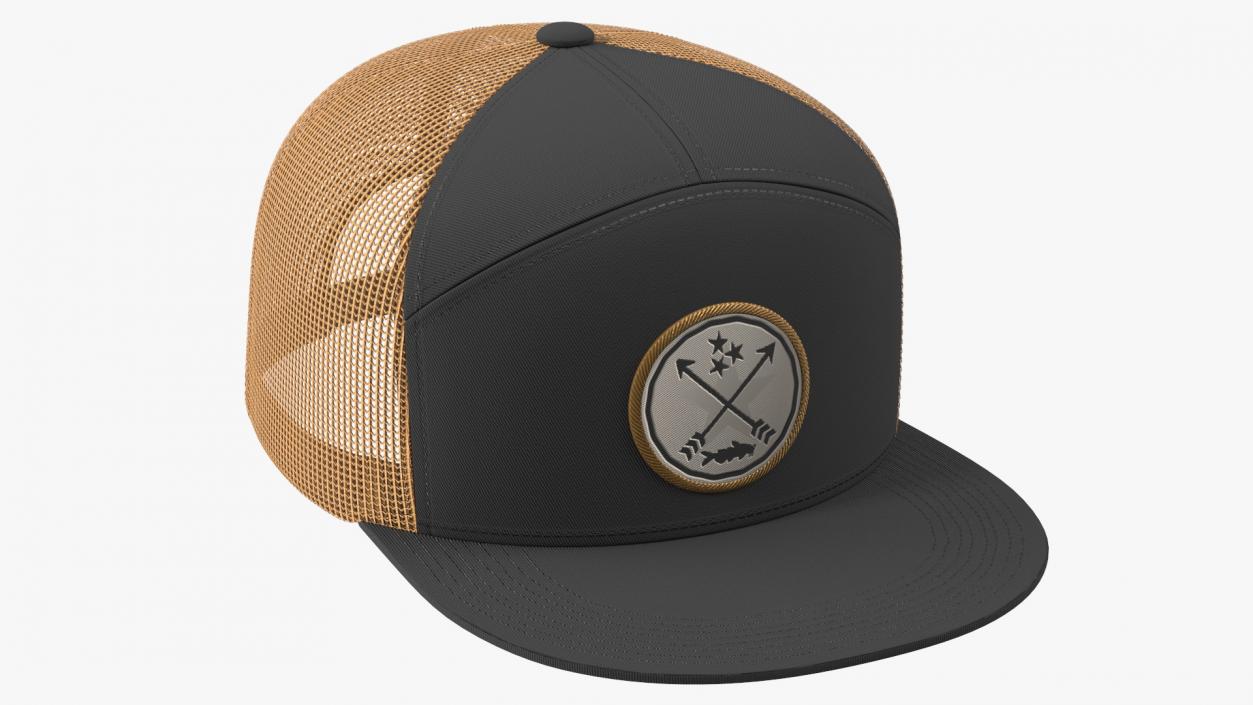 Flat Brim Trucker Hat Brown 3D