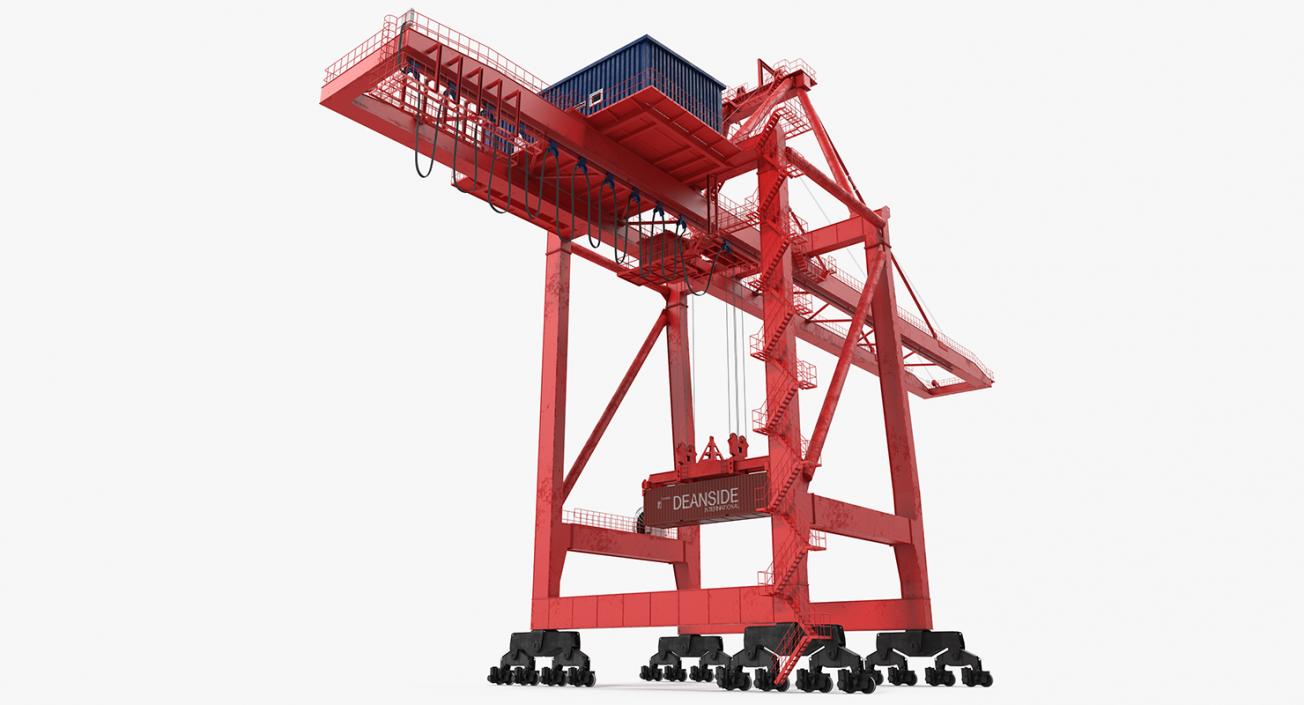 Port Container Crane Red with Container 3D model