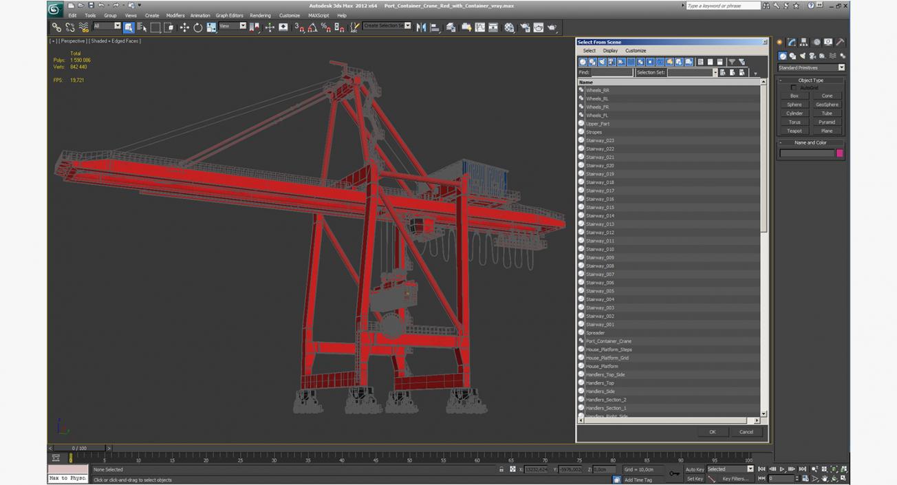 Port Container Crane Red with Container 3D model