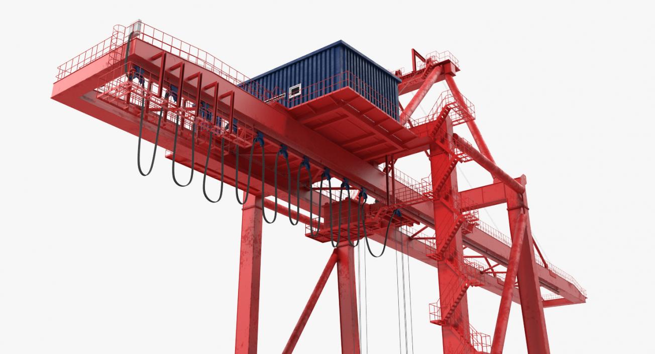 Port Container Crane Red with Container 3D model