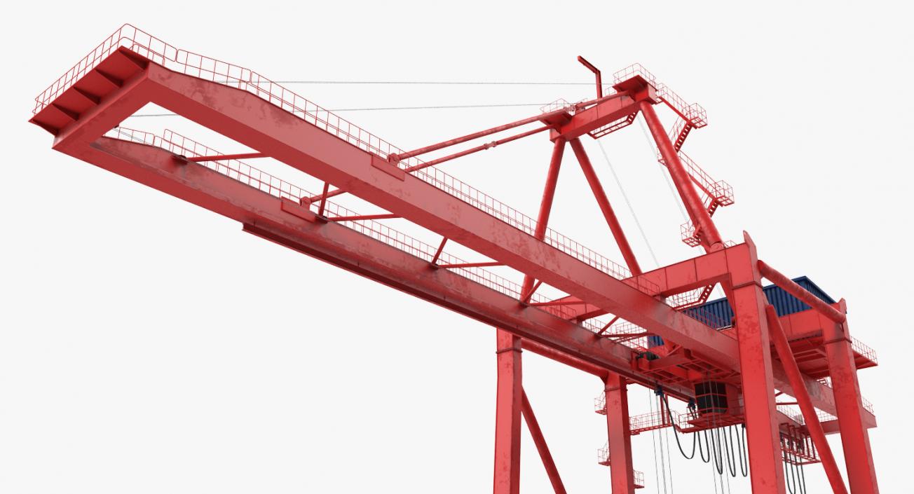 Port Container Crane Red with Container 3D model