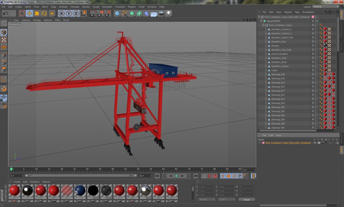 Port Container Crane Red with Container 3D model