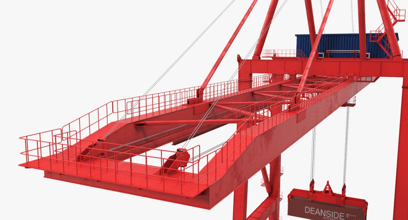 Port Container Crane Red with Container 3D model