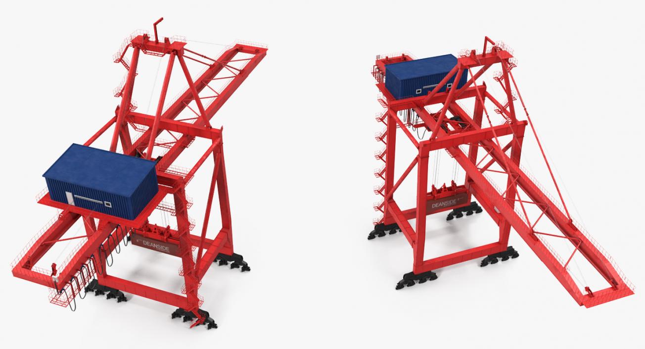 Port Container Crane Red with Container 3D model