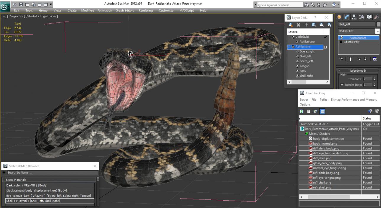 3D Dark Rattlesnake Attack Pose model