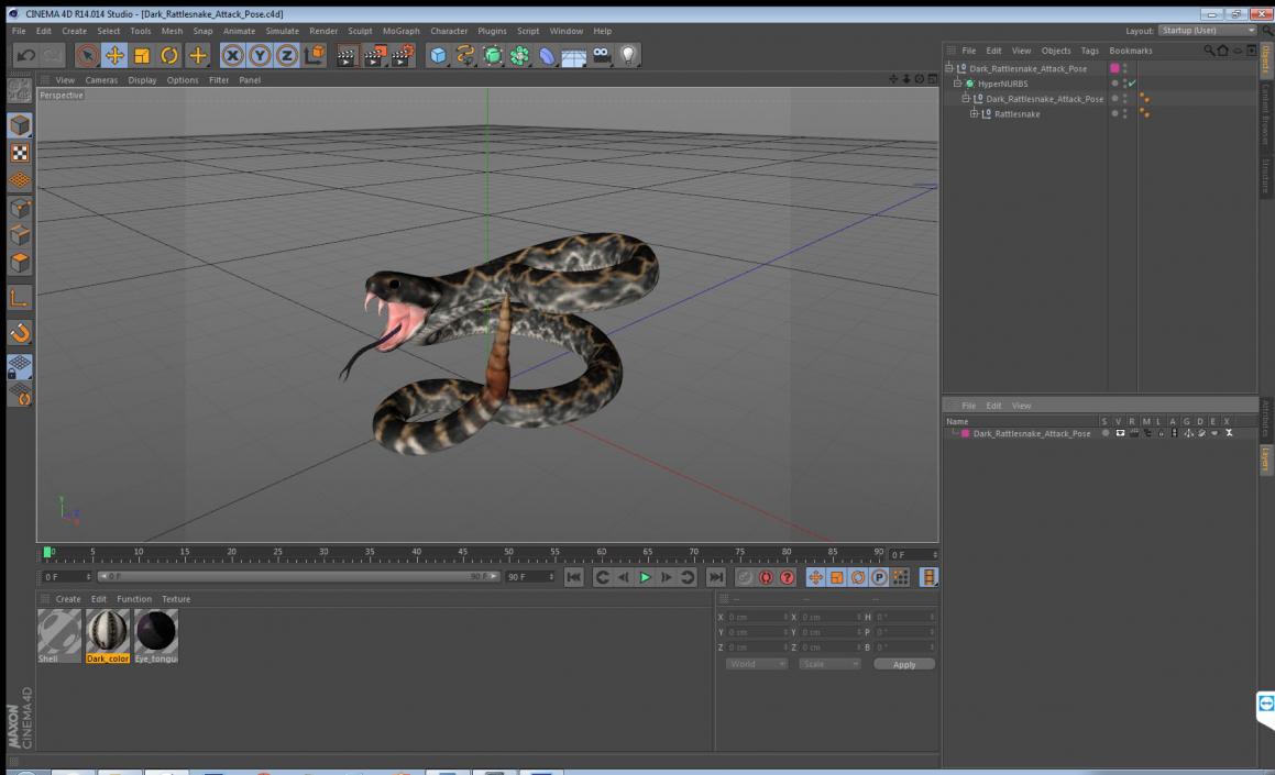 3D Dark Rattlesnake Attack Pose model