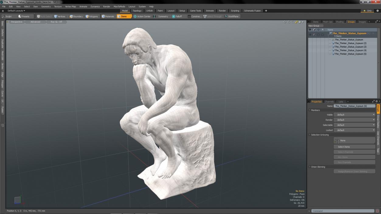 3D model The Thinker Statue Gypsum