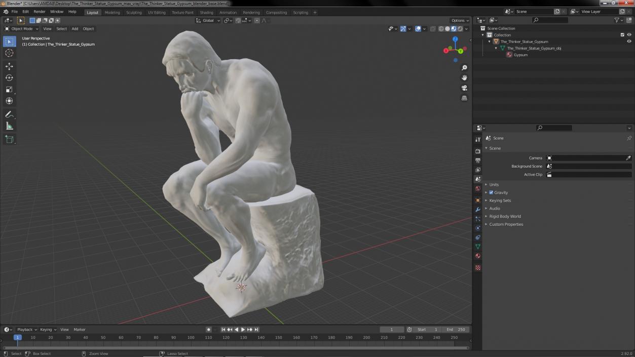 3D model The Thinker Statue Gypsum