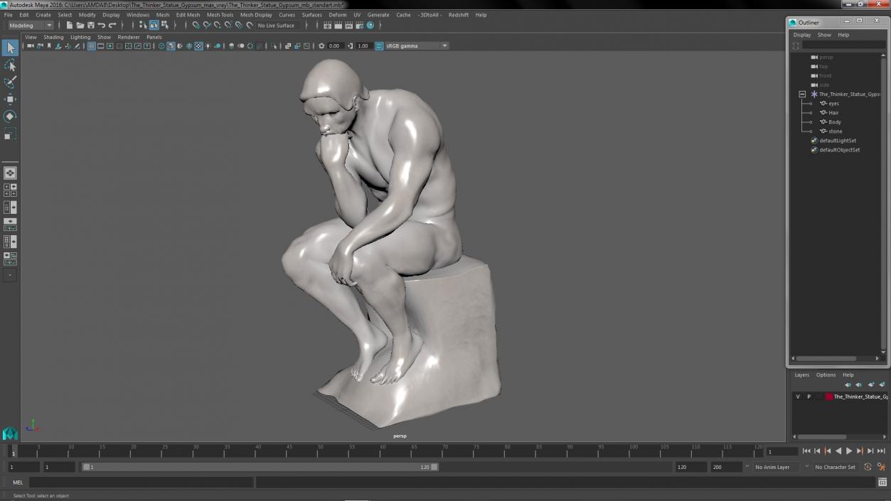 3D model The Thinker Statue Gypsum