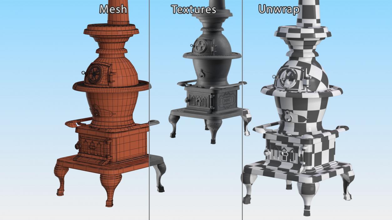 3D Iron Potbelly Stove New model