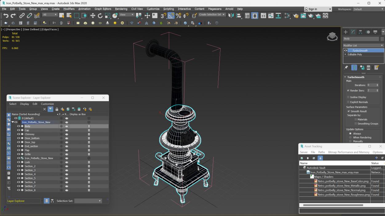 3D Iron Potbelly Stove New model