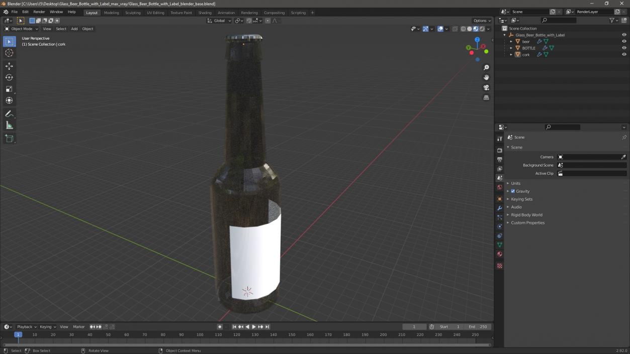 3D Glass Beer Bottle with Label model