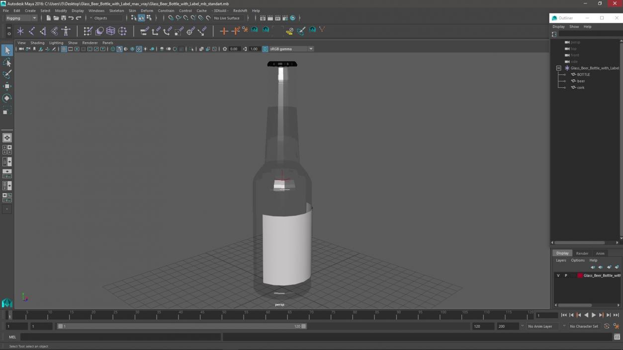 3D Glass Beer Bottle with Label model