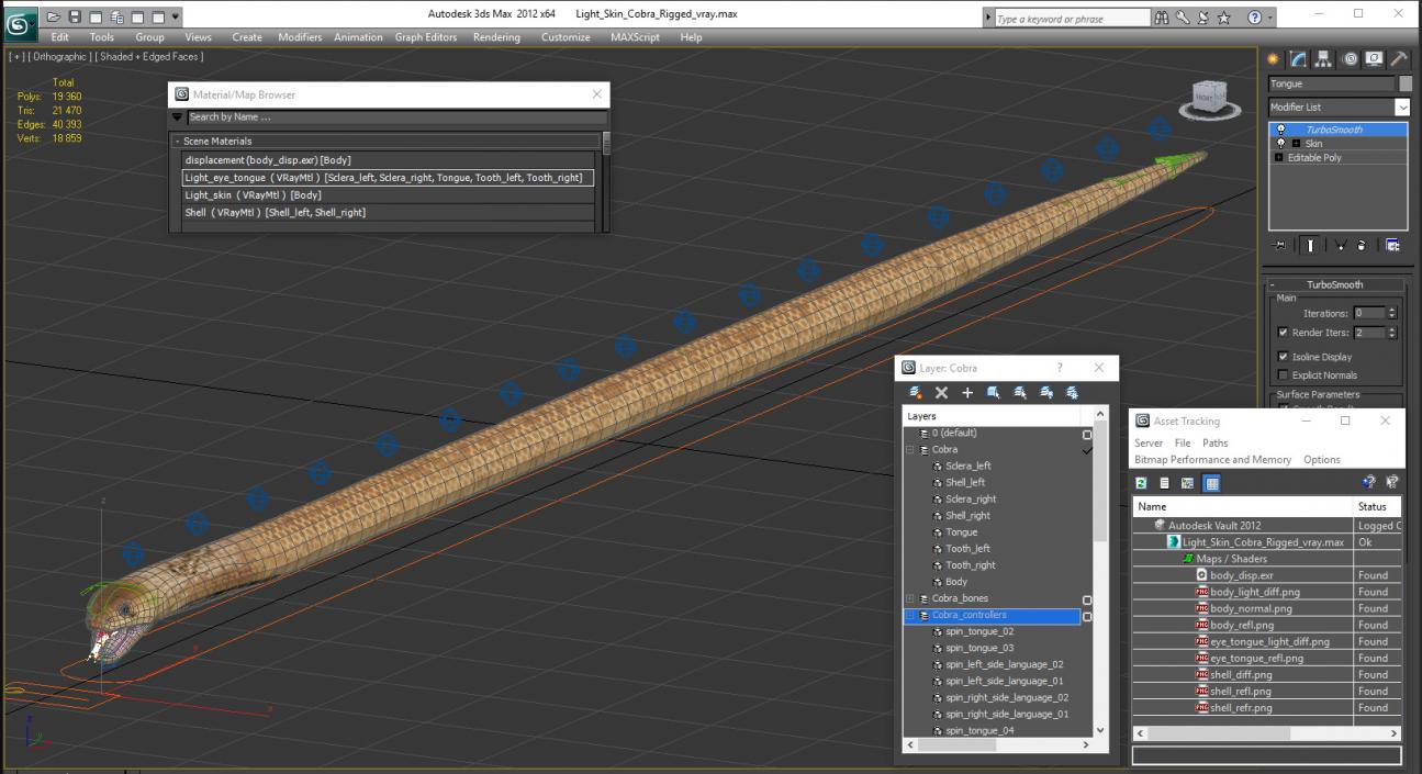 3D Light Skin Cobra Rigged model