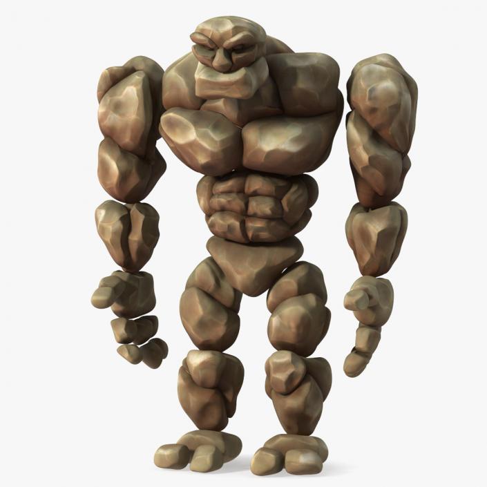 3D Stone Golem Cartoon Character Brown Rigged for Cinema 4D