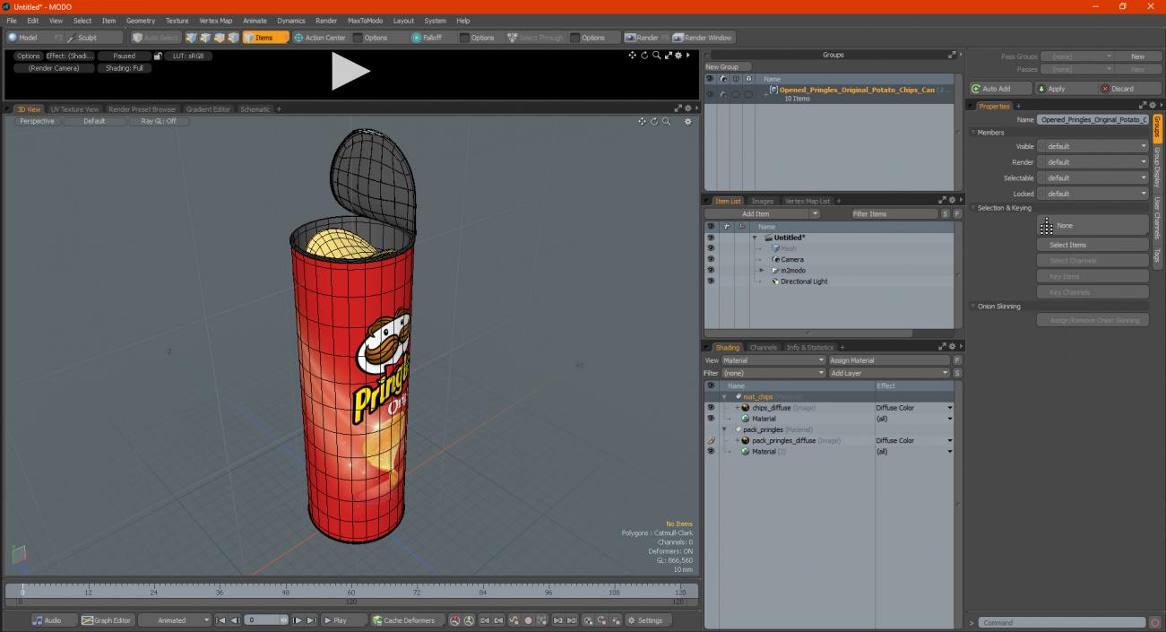 Open Pringles Original Potato Chips Can 3D model