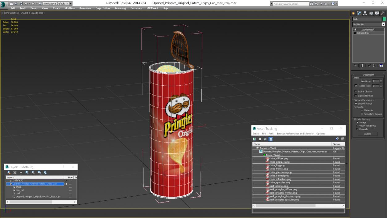 Open Pringles Original Potato Chips Can 3D model