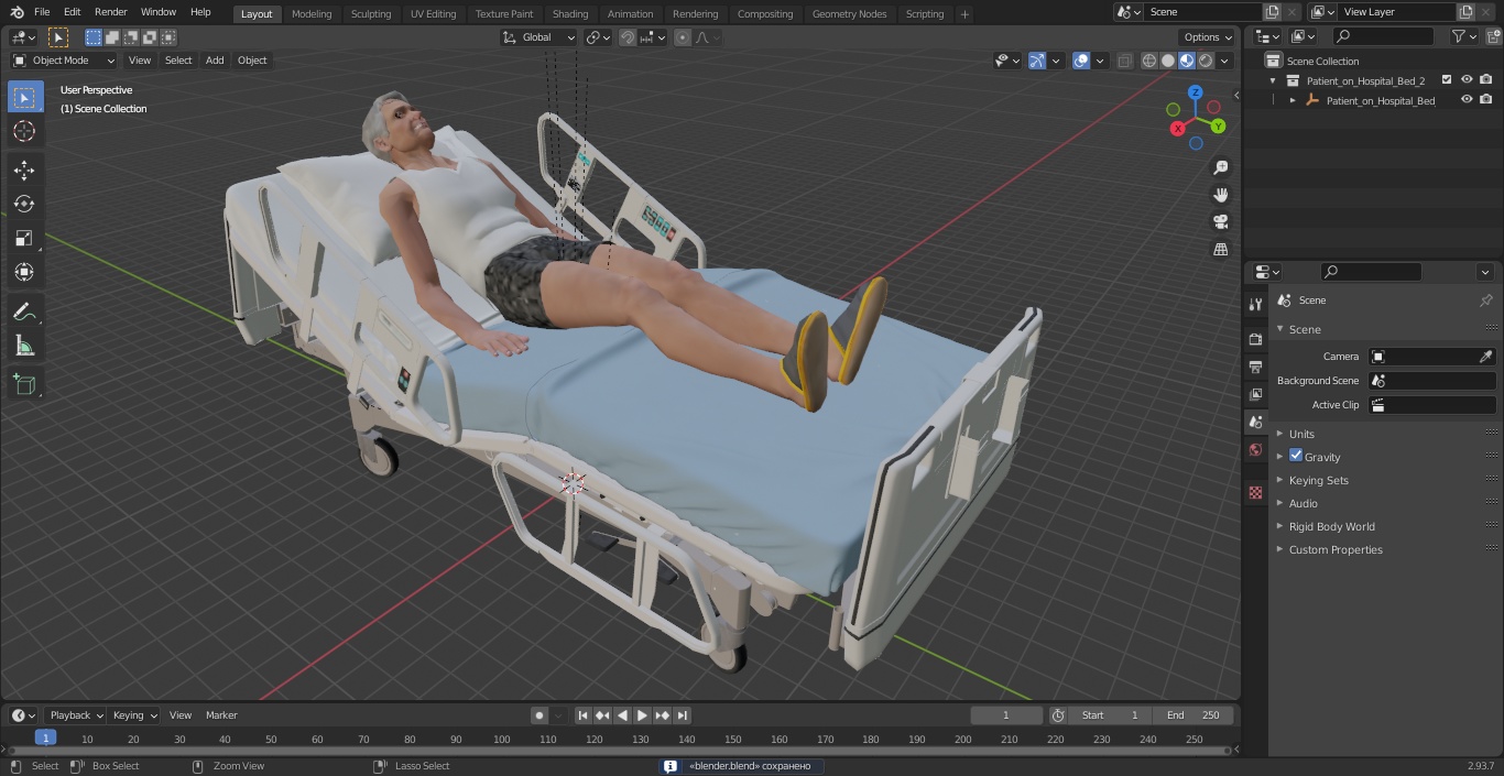 3D model Patient on Hospital Bed 2