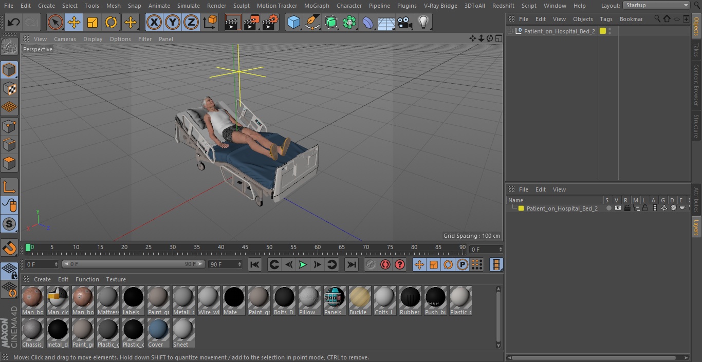 3D model Patient on Hospital Bed 2