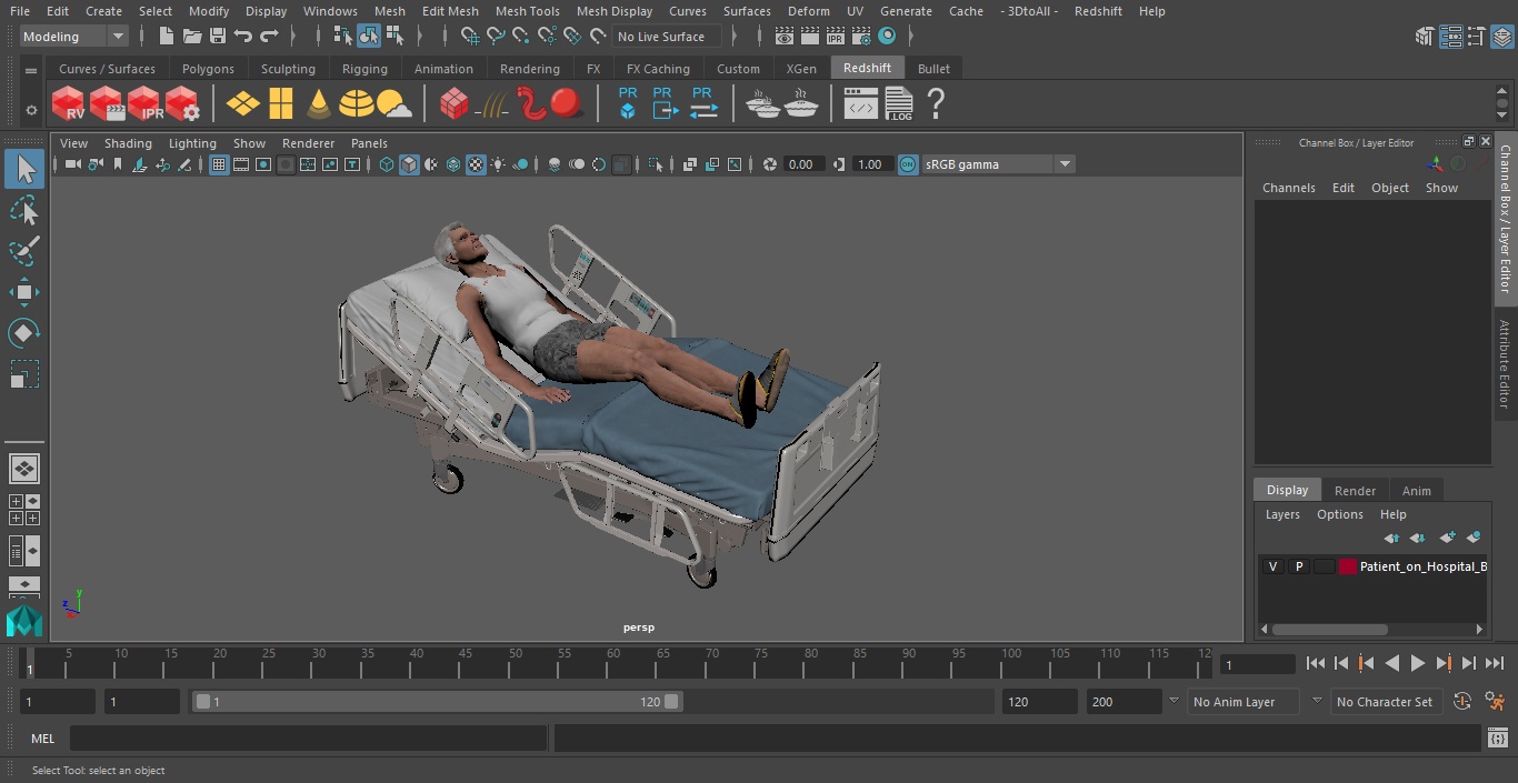 3D model Patient on Hospital Bed 2