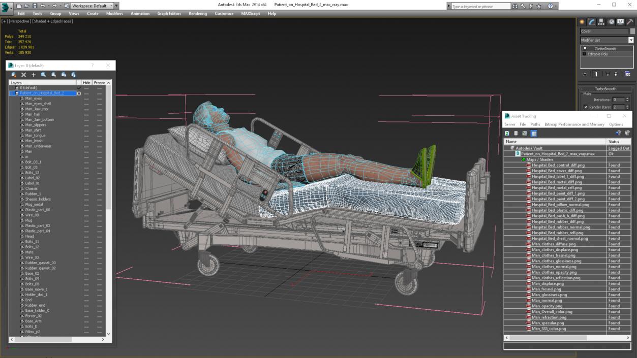 3D model Patient on Hospital Bed 2