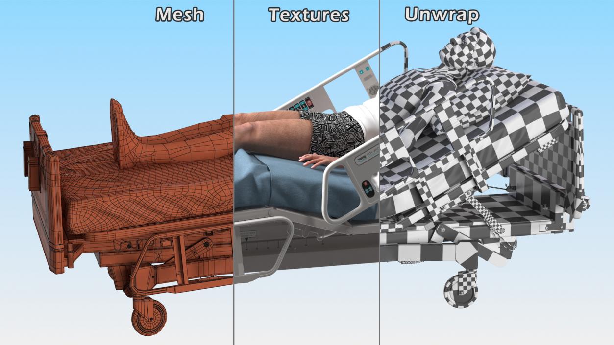 3D model Patient on Hospital Bed 2