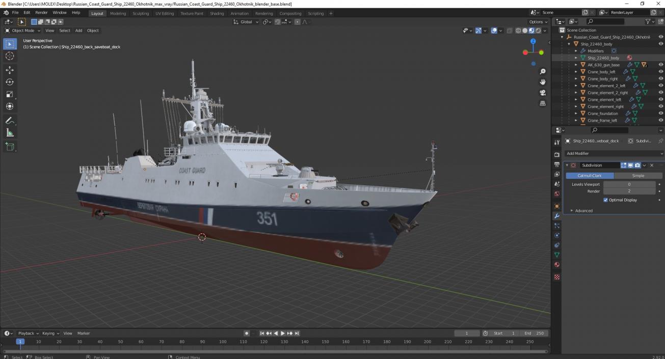 Russian Coast Guard Ship 22460 Okhotnik 3D model