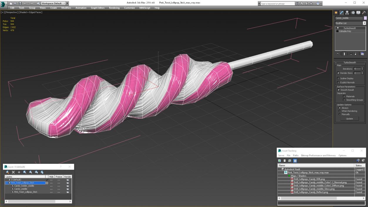 3D model Pink Twist Lollipop Stick