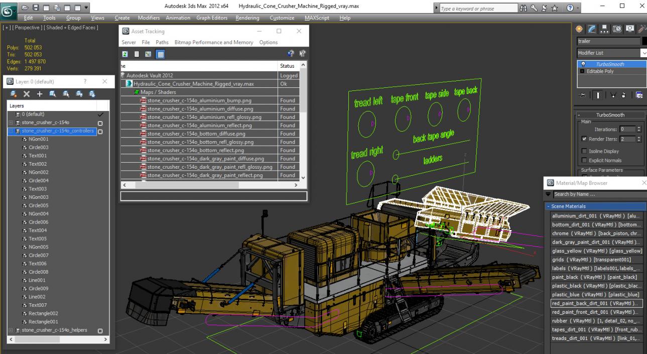 Hydraulic Cone Crusher Machine Rigged 3D