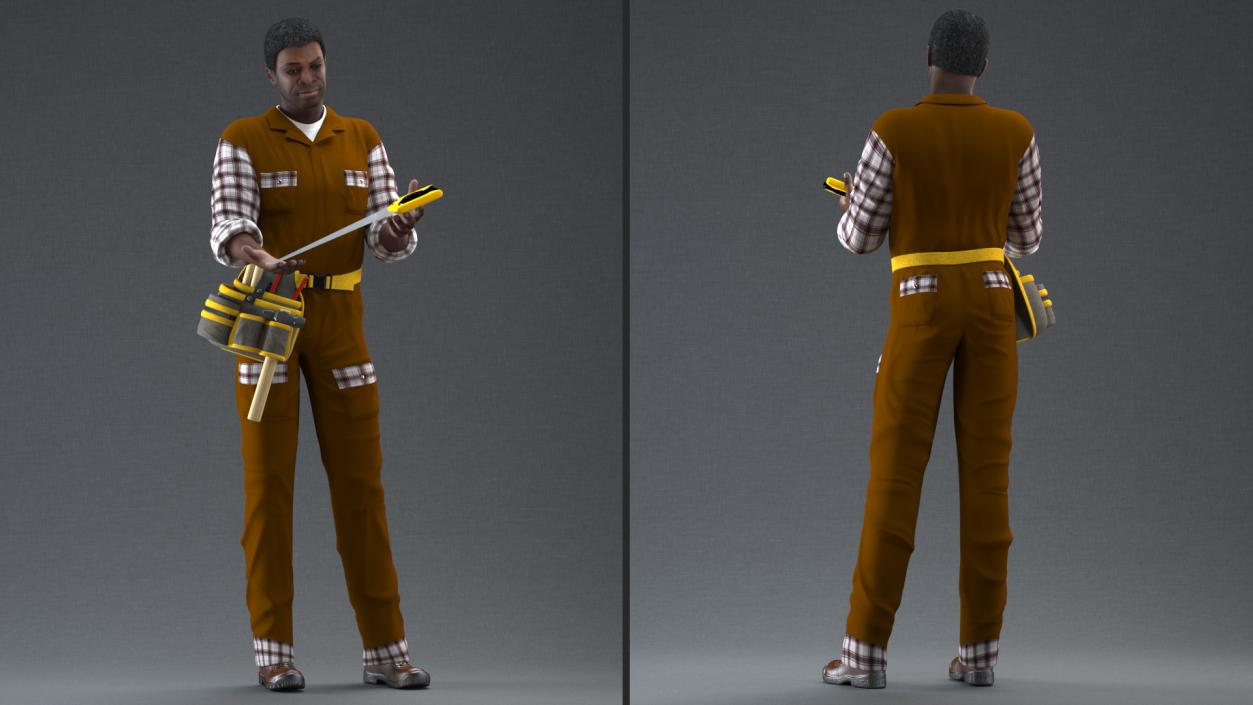 Afro American Carpenter Standing Pose 3D