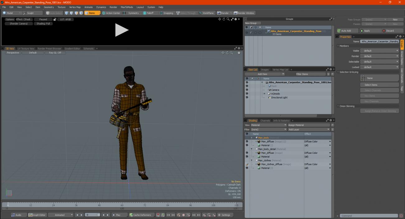 Afro American Carpenter Standing Pose 3D