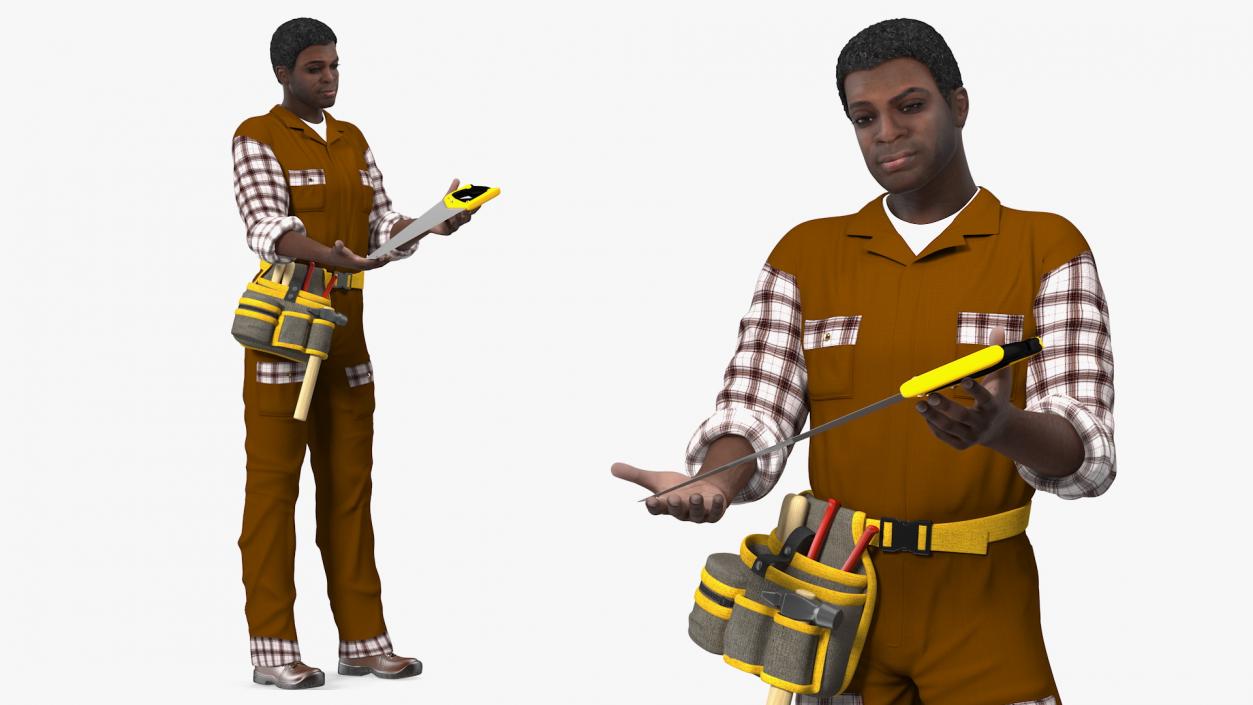 Afro American Carpenter Standing Pose 3D