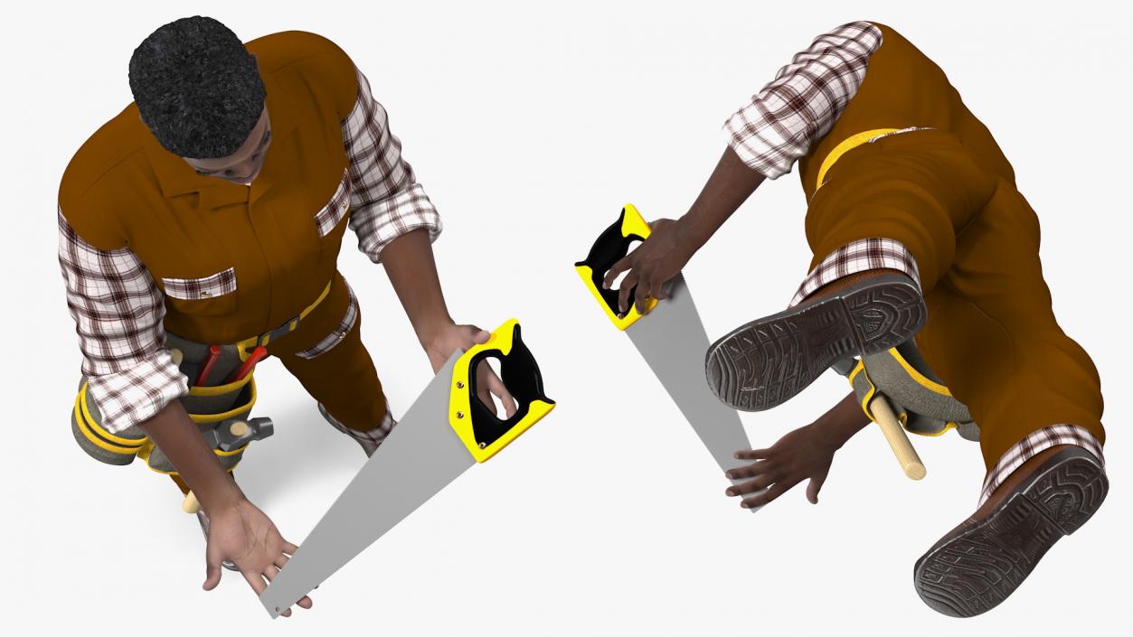 Afro American Carpenter Standing Pose 3D