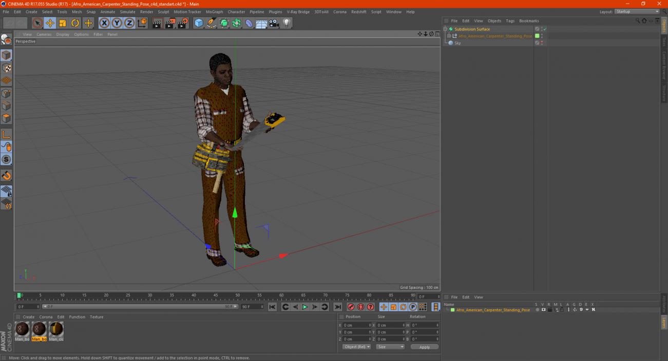 Afro American Carpenter Standing Pose 3D