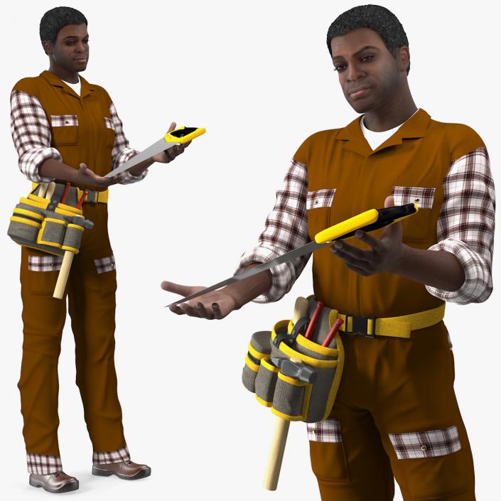 Afro American Carpenter Standing Pose 3D