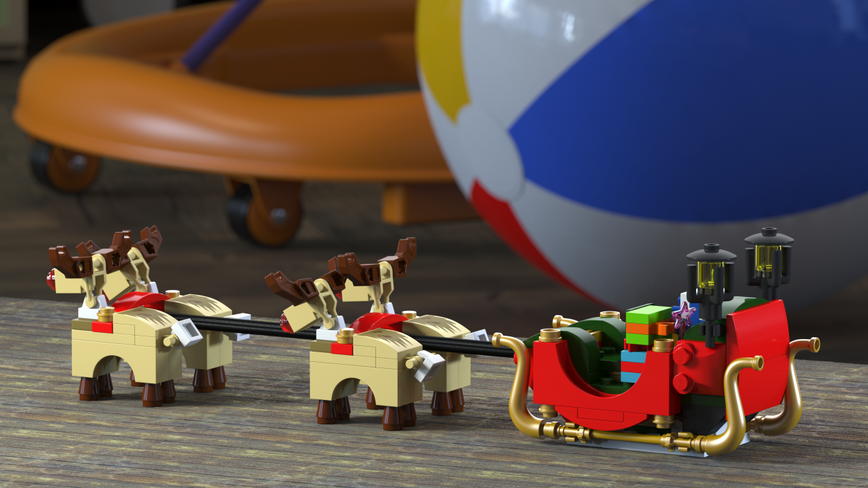 3D Lego Santa Sleigh and Reindeers