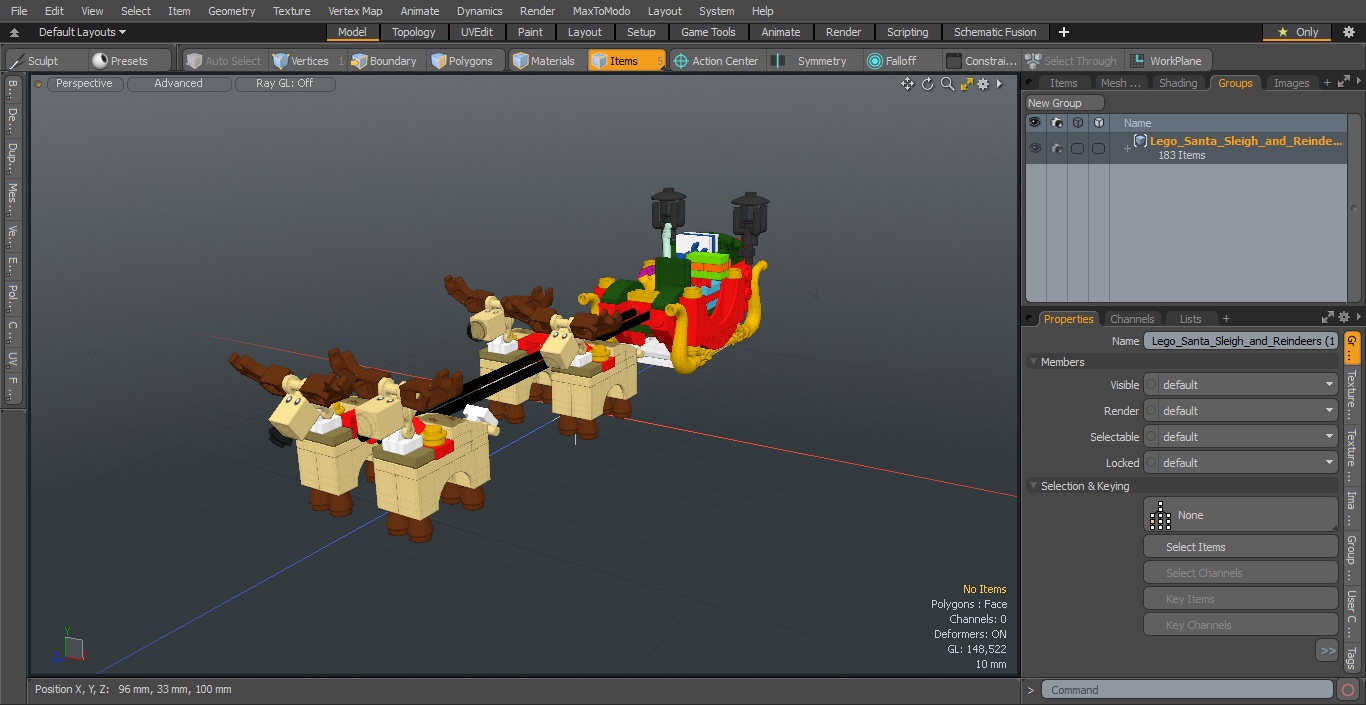 3D Lego Santa Sleigh and Reindeers