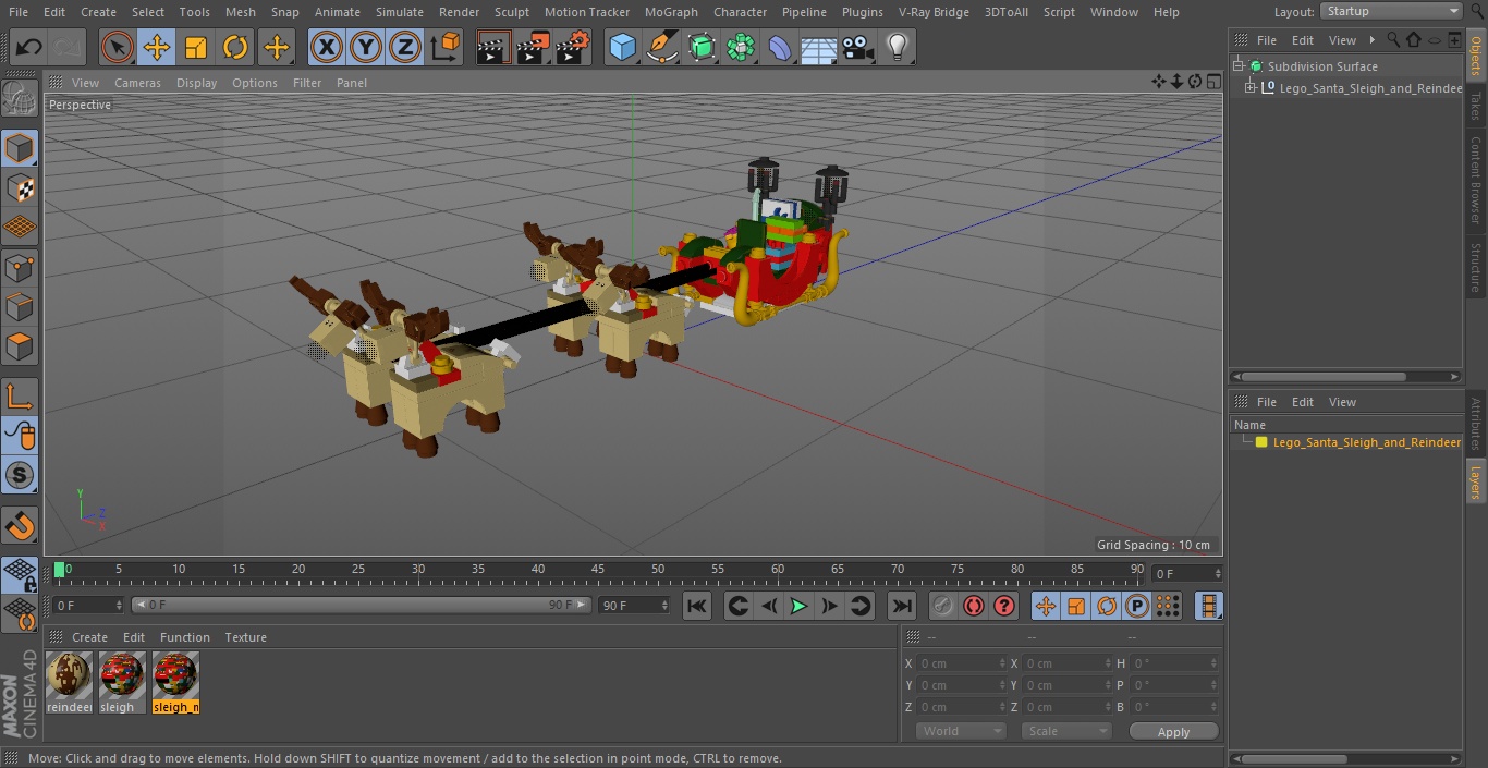 3D Lego Santa Sleigh and Reindeers