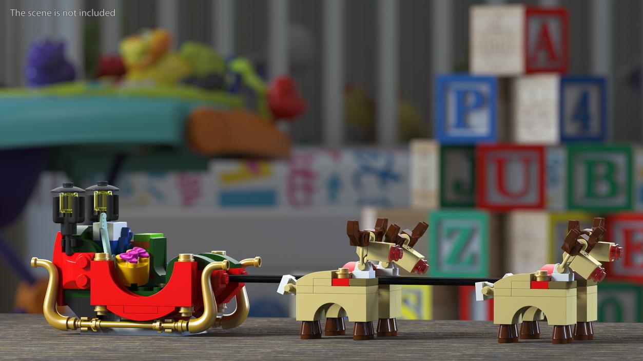 3D Lego Santa Sleigh and Reindeers