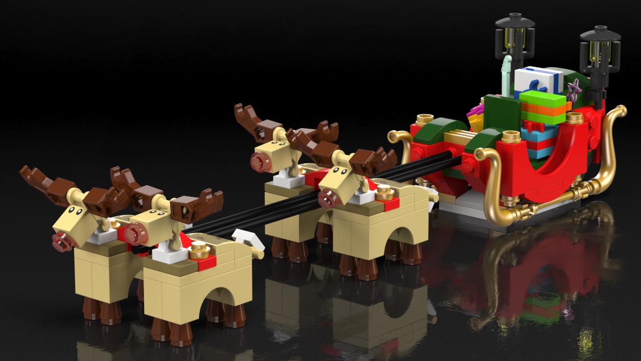 3D Lego Santa Sleigh and Reindeers