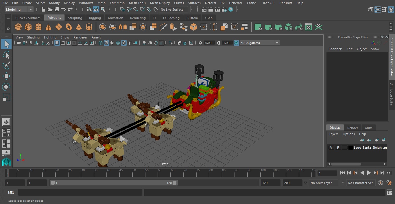 3D Lego Santa Sleigh and Reindeers