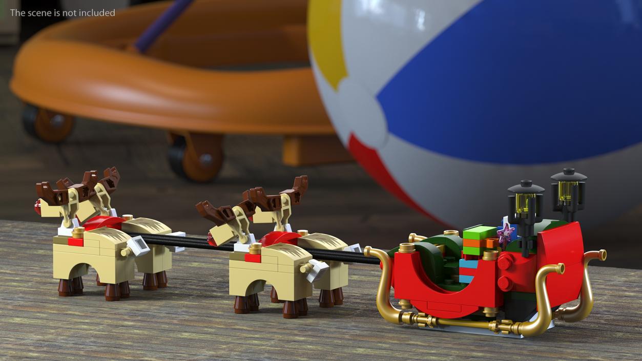 3D Lego Santa Sleigh and Reindeers